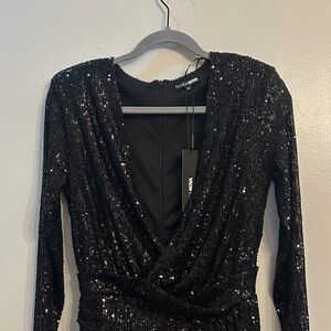 Fashion Nova Black Sequin Long Sleeve Dress